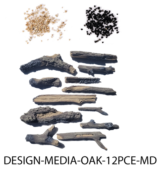 Remii Accessory - OAK - 12 Piece Media Kit Includes: 12 Medium Oak logs, 2 Colors of Vermiculite