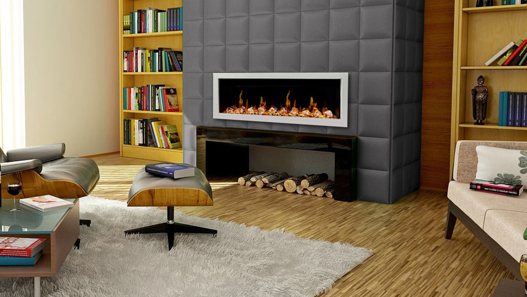 Litedeer Homes® Gloria II 48-in Smart Wall Mount Electric Fireplace + Crushed Ice Rocks (White)
