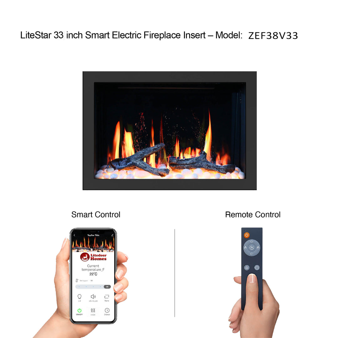 Litedeer Homes® LiteStar 33-in Smart Electric Fireplace Inserts with Multi-Flame Style
