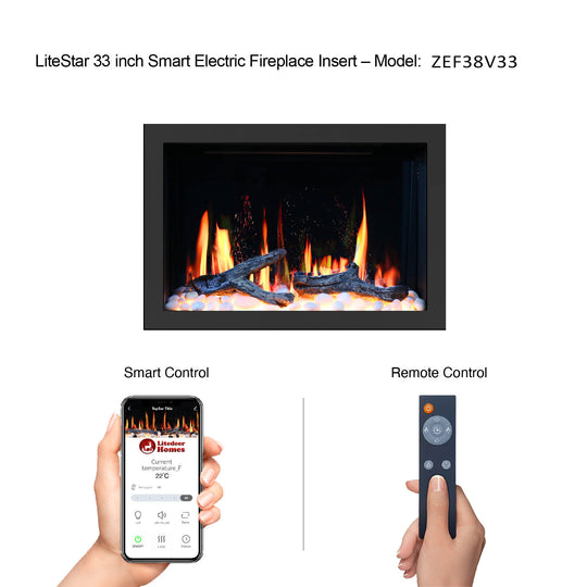 Litedeer Homes® LiteStar 33-in Smart Electric Fireplace Inserts with Multi-Flame Style