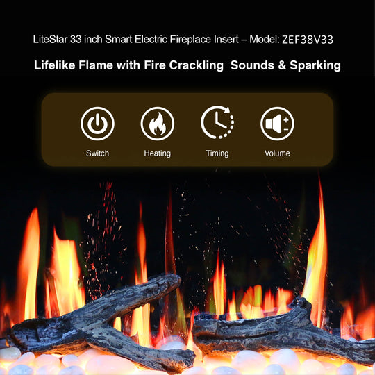Litedeer Homes® LiteStar 33-in Smart Electric Fireplace Inserts with Multi-Flame Style