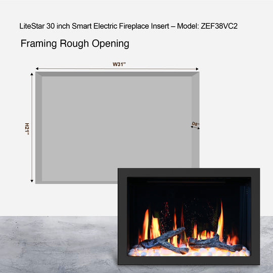 Litedeer Homes® LiteStar 30-in Smart Electric Fireplace Inserts with Multi-Flame Style