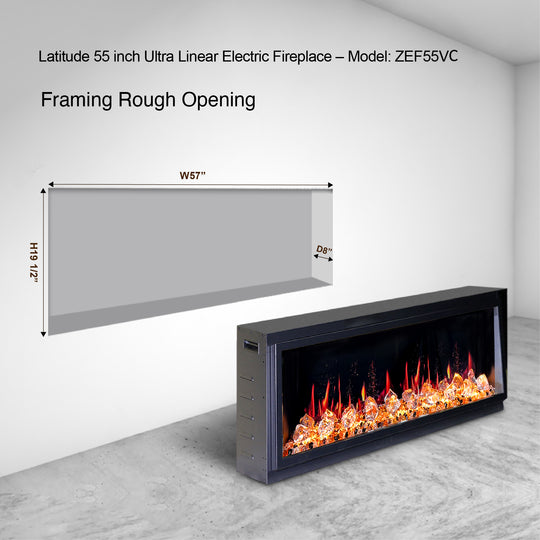 Litedeer Homes® Latitude 55" Built-in Electric Fireplace + Crushed Ice Rocks