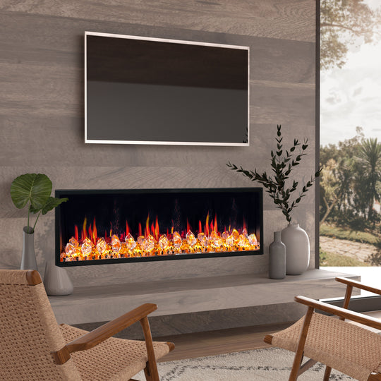 Litedeer Homes® Latitude 55" Built-in Electric Fireplace + Crushed Ice Rocks