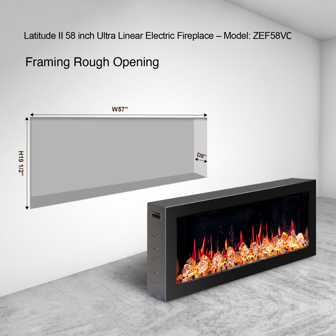 Latitude II 58-in Smart Wall Mount Electric Fireplace + Crushed Ice Rocks