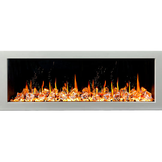 Litedeer Homes® Gloria II 58-in Smart Wall Mount Electric Fireplace + Crushed Ice Rocks (White)