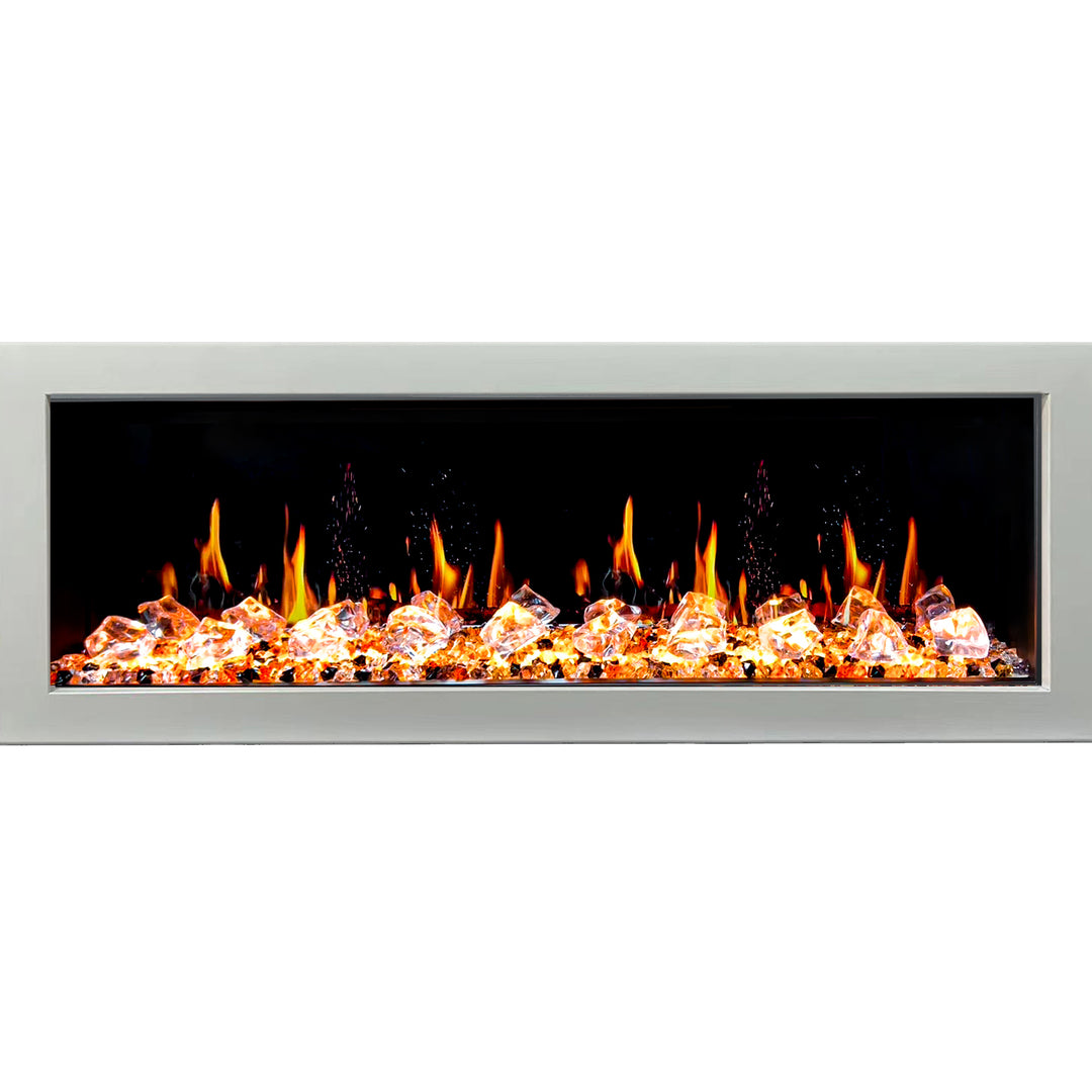Litedeer Homes® Gloria II 58-in Smart Wall Mount Electric Fireplace + Crushed Ice Rocks (White)