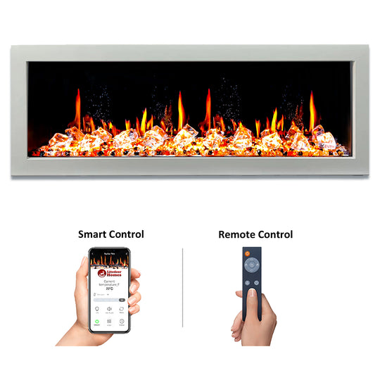 Litedeer Homes® Gloria II 58-in Smart Wall Mount Electric Fireplace + Crushed Ice Rocks (White)