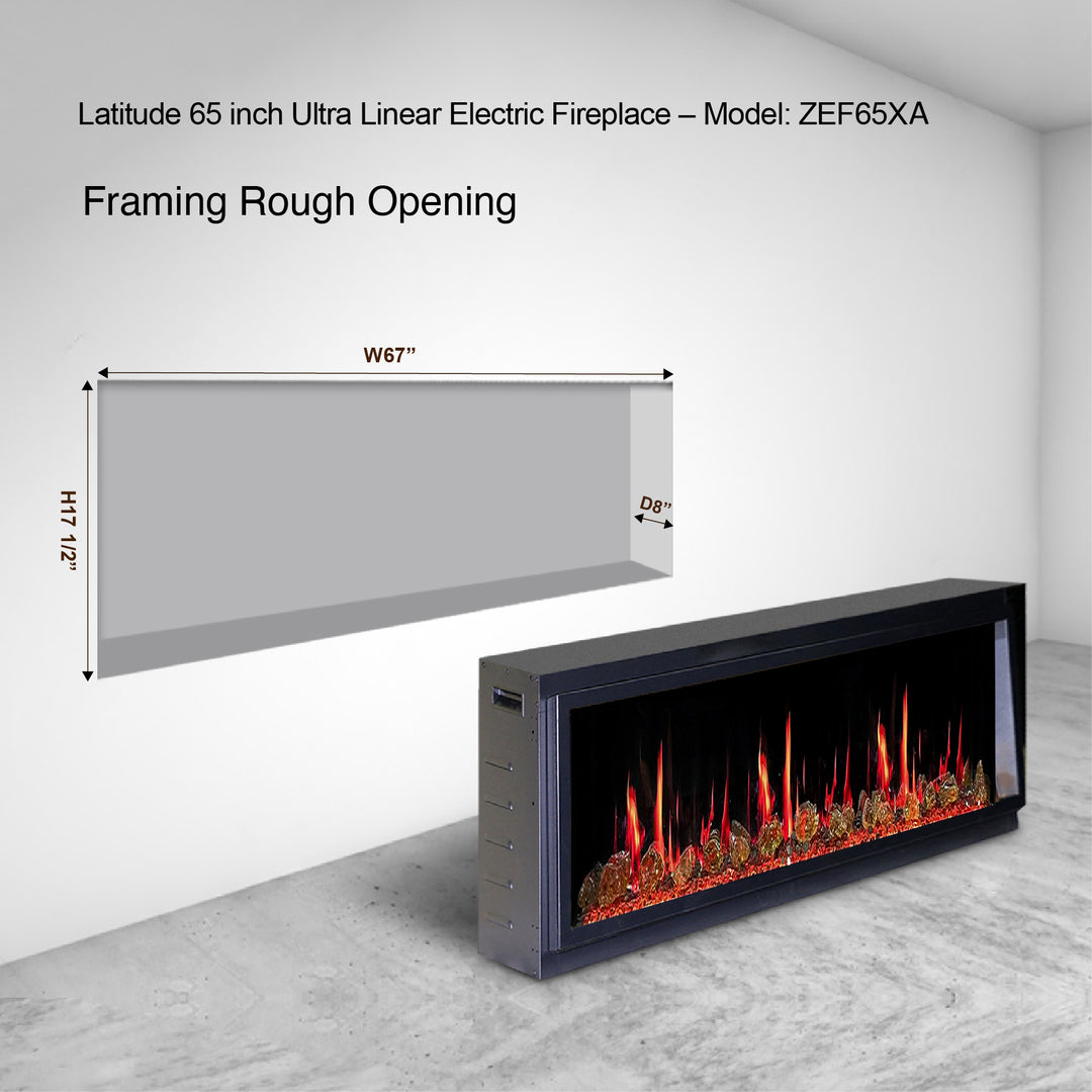 Litedeer Homes® Latitude 65" Ultra Slim Built-in Electric Fireplace + Reflective Fire Glass