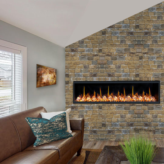 Litedeer Homes® Latitude 65" Ultra Slim Built-in Electric Fireplace + Crushed Ice Rocks