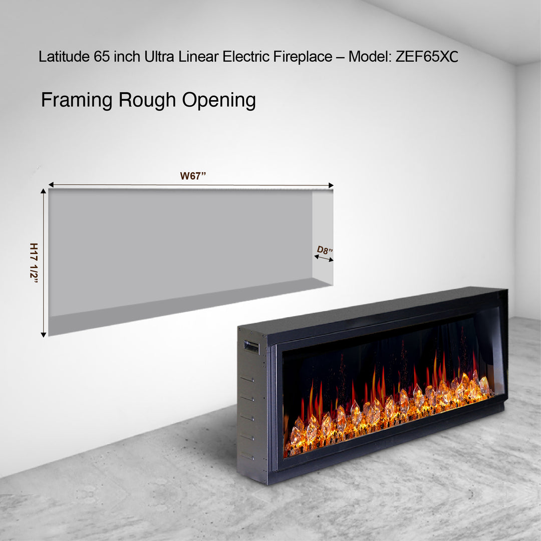 Litedeer Homes® Latitude 65" Ultra Slim Built-in Electric Fireplace + Crushed Ice Rocks