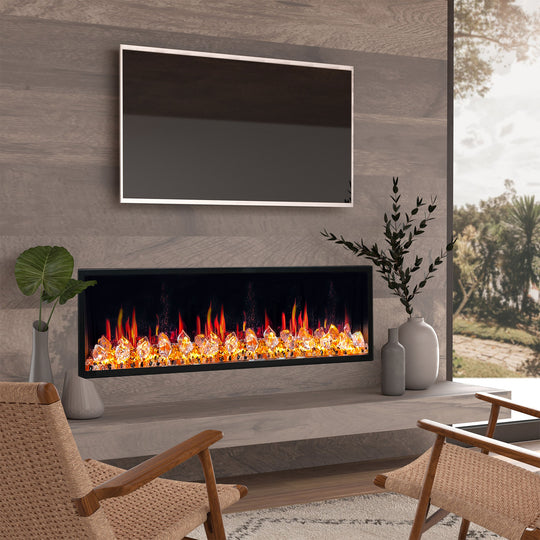 Litedeer Homes® Latitude 65" Ultra Slim Built-in Electric Fireplace + Crushed Ice Rocks