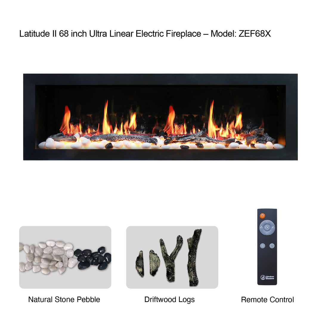 Litedeer Homes® Latitude II 68-in Smart Wall Mount Electric Fireplace