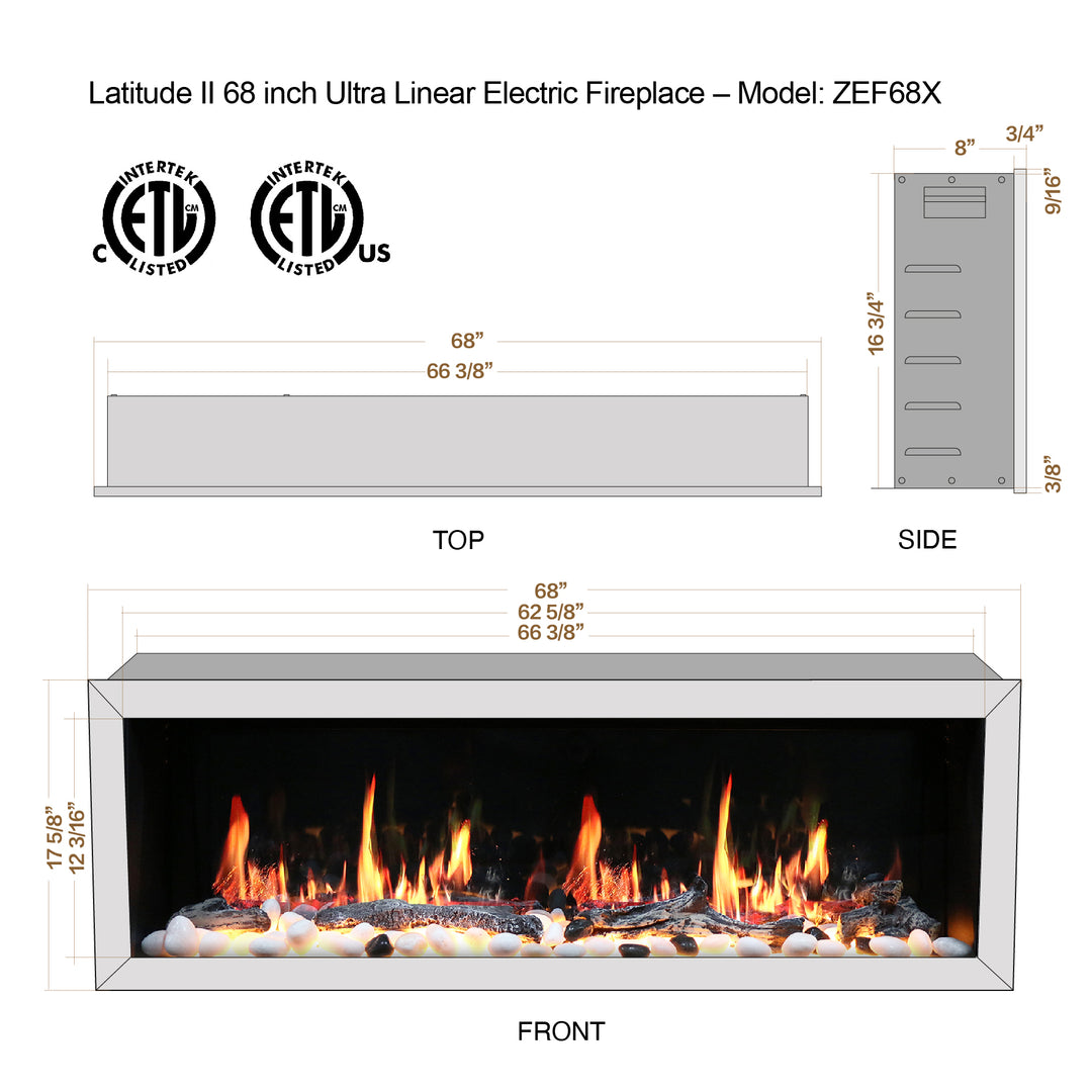 Litedeer Homes® Latitude II 68-in Smart Wall Mount Electric Fireplace