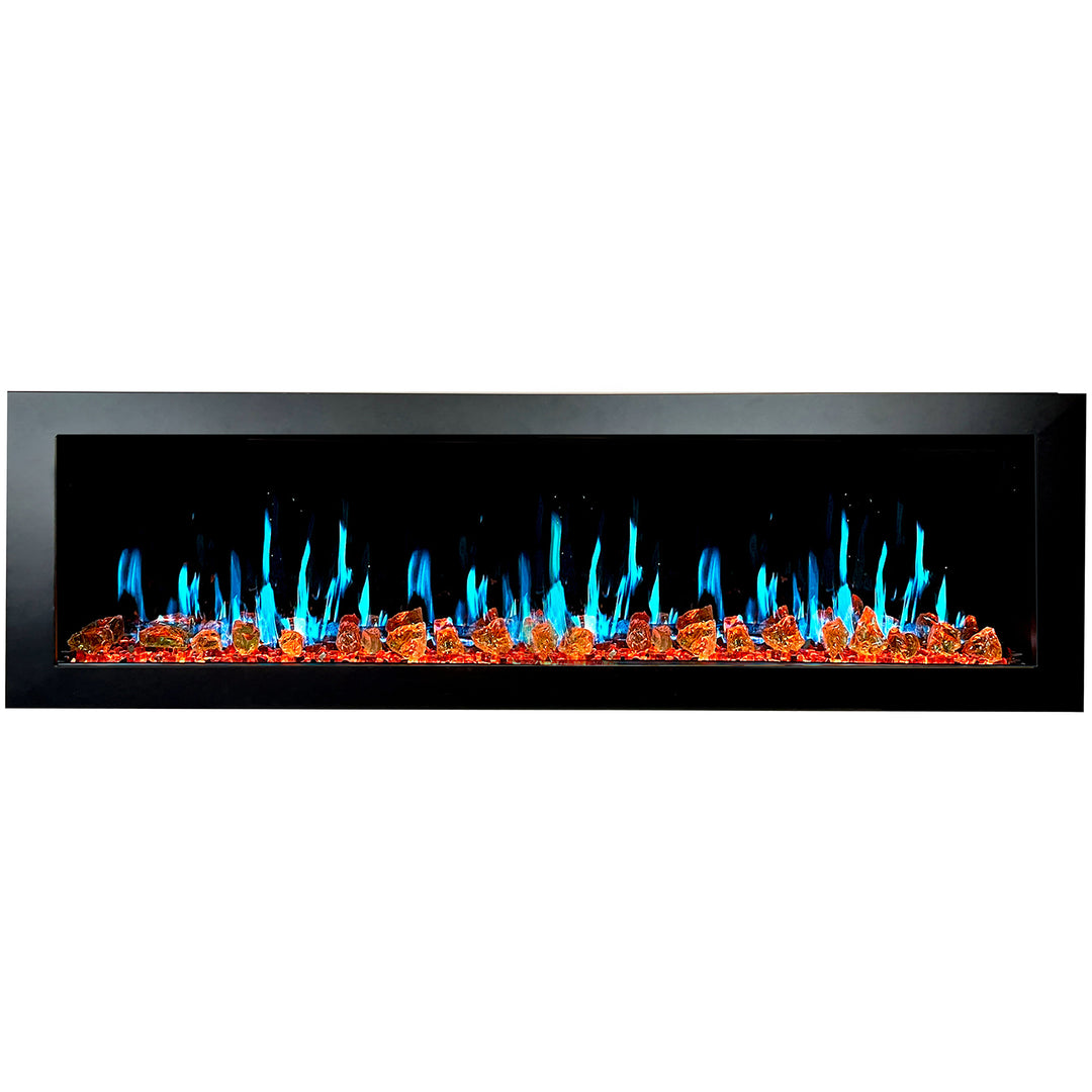 Litedeer Homes® Latitude II 68-in Smart Wall Mount Electric Fireplace + Reflective Fire Glass