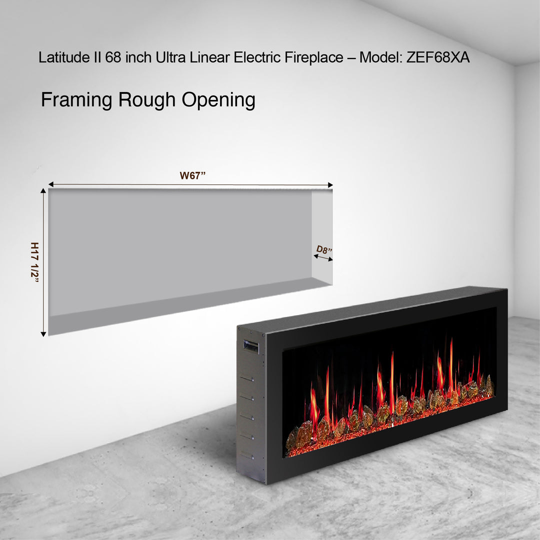 Litedeer Homes® Latitude II 68-in Smart Wall Mount Electric Fireplace + Reflective Fire Glass