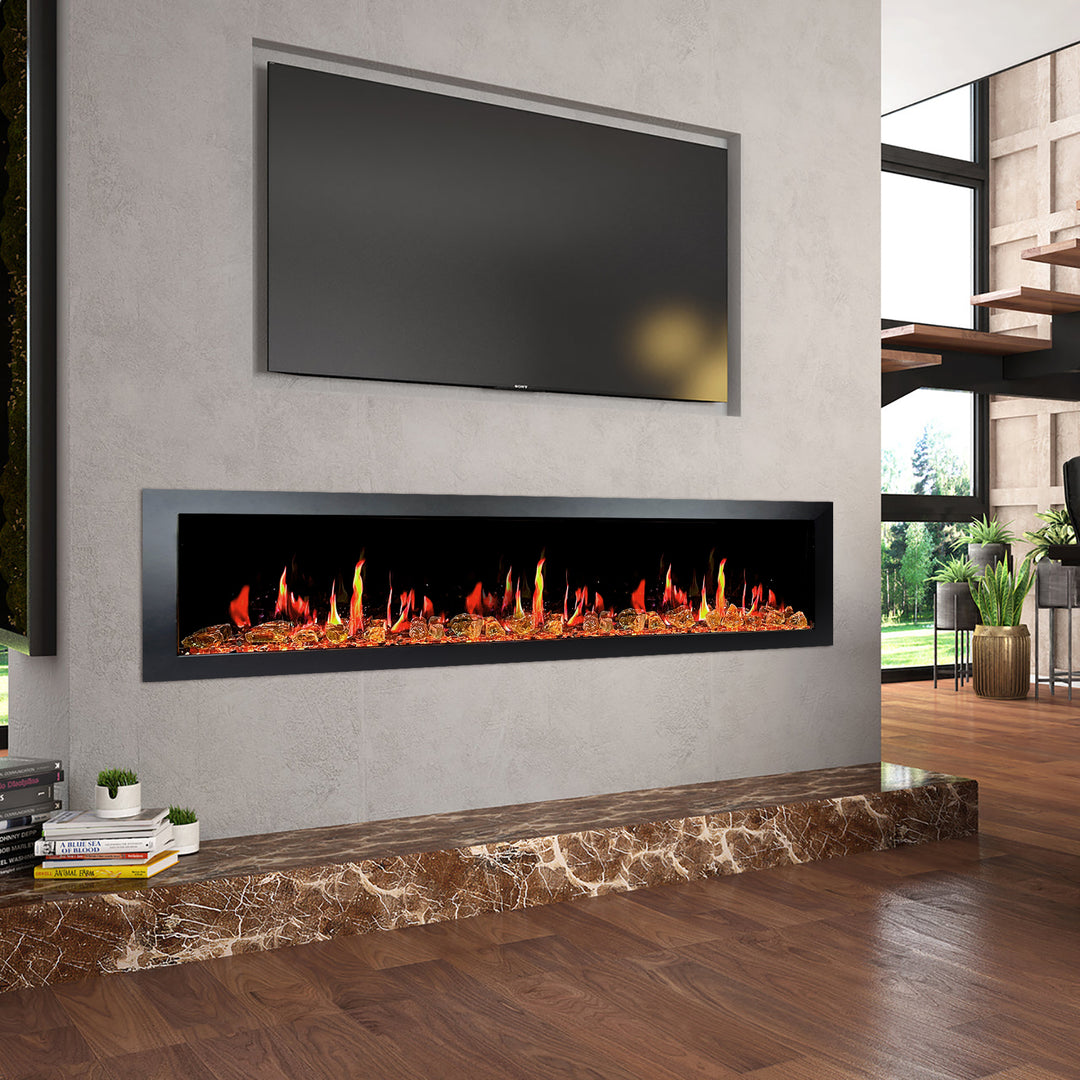 Litedeer Homes® Latitude II 68-in Smart Wall Mount Electric Fireplace + Reflective Fire Glass