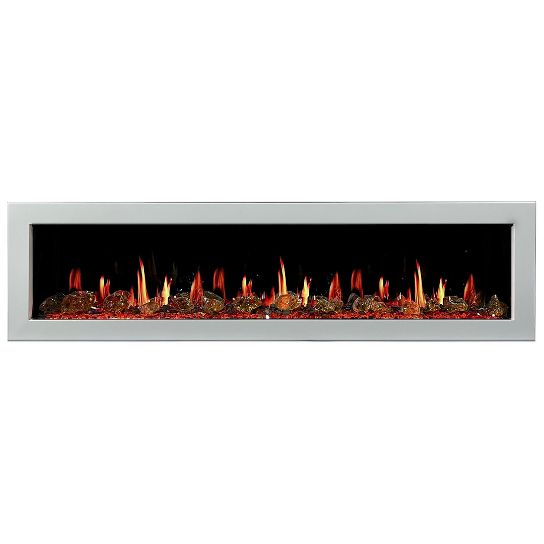 Litedeer Homes® Gloria II 68-in Smart Wall Mount Electric Fireplace + Reflective Fire Glass (White)