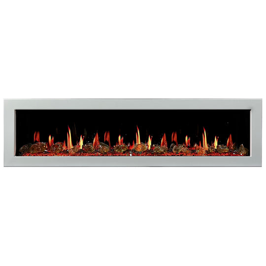 Litedeer Homes® Gloria II 68-in Smart Wall Mount Electric Fireplace + Reflective Fire Glass (White)