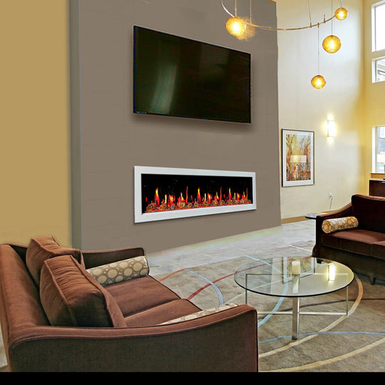 Litedeer Homes® Latitude II 68-in Smart Wall Mount Electric Fireplace + Reflective Fire Glass