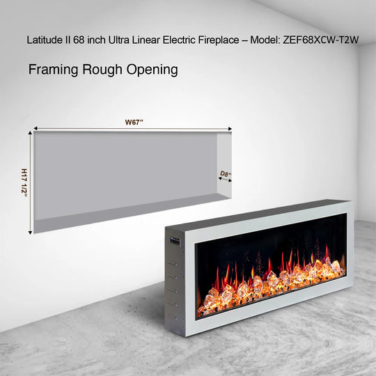 Litedeer Homes® Gloria II 68-in Smart Wall Mount Electric Fireplace + Crushed Ice Rocks (White)